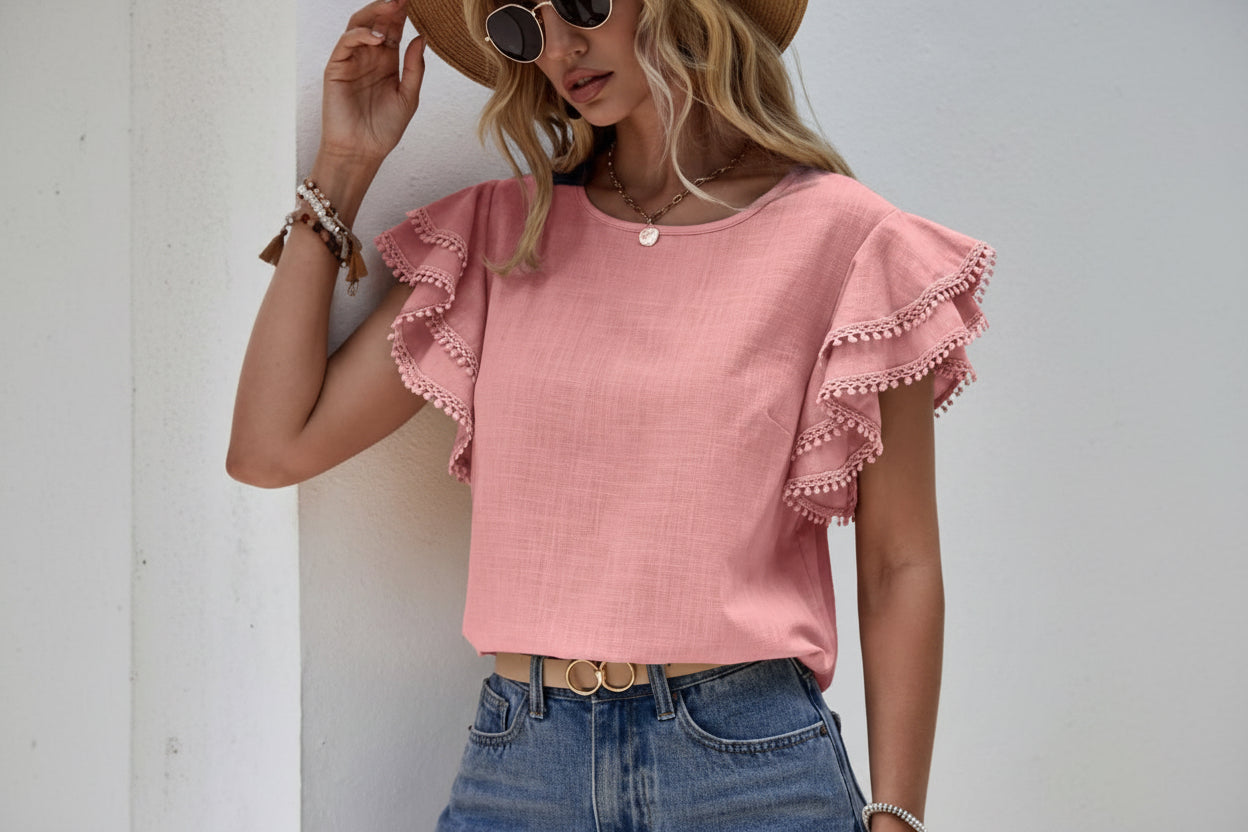 The Ruffle Lace Cap Sleeve Blouse