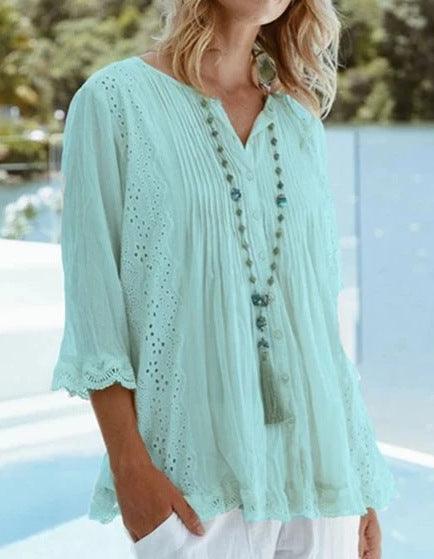 Spring Summer Round Neck Women's Shirt Top