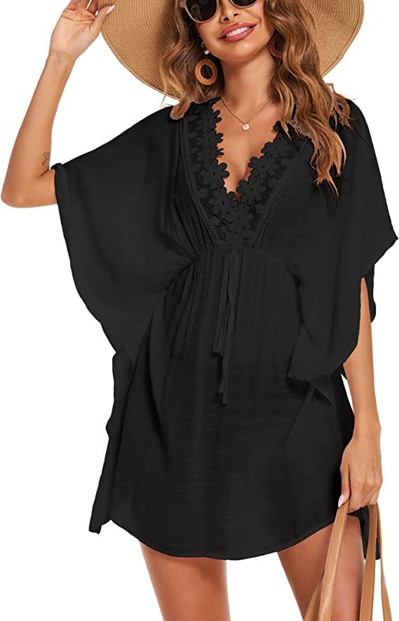 V-neck Lace Bikini Blouse Sun-proof Beach Dress