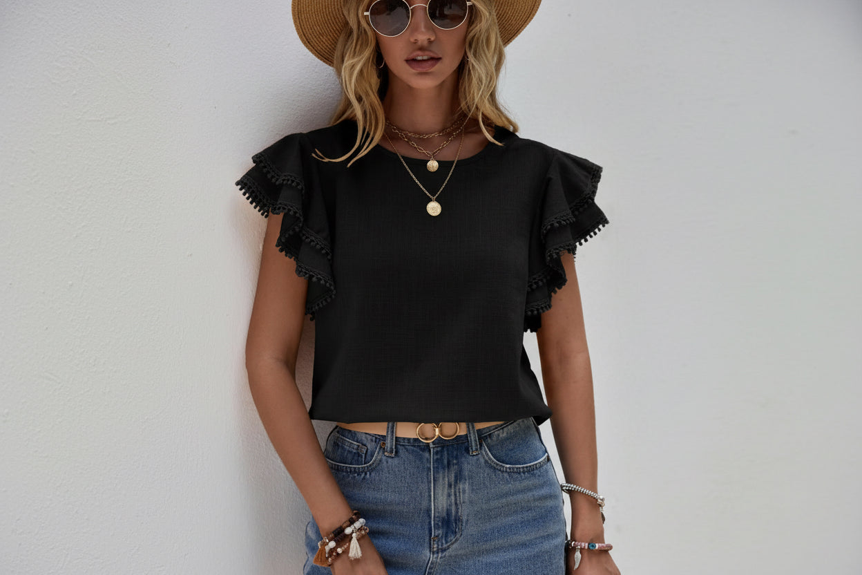 The Ruffle Lace Cap Sleeve Blouse