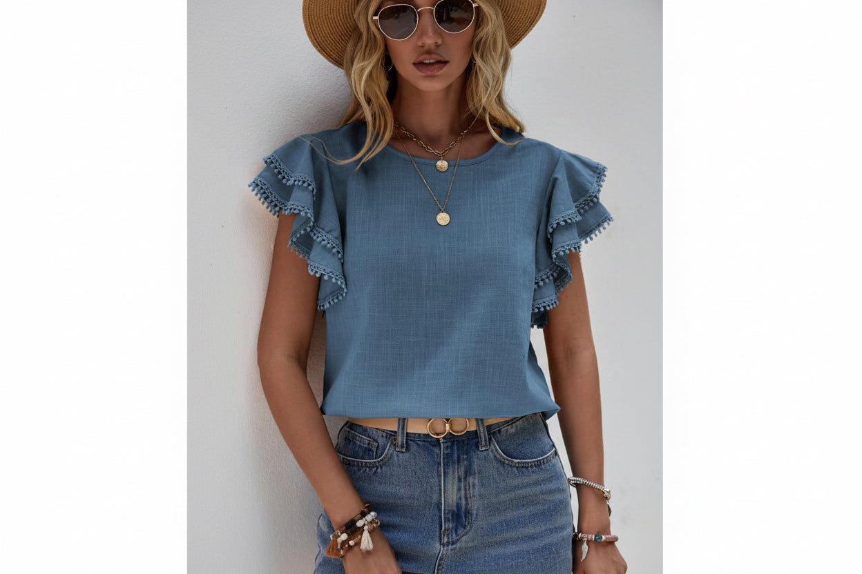 The Ruffle Lace Cap Sleeve Blouse