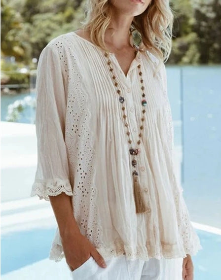 Spring Summer Round Neck Women's Shirt Top