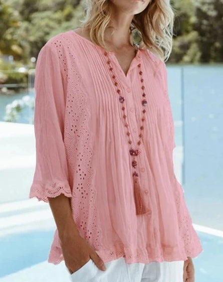 Spring Summer Round Neck Women's Shirt Top