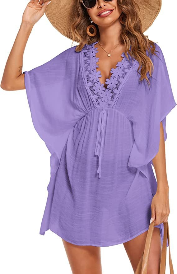 V-neck Lace Bikini Blouse Sun-proof Beach Dress